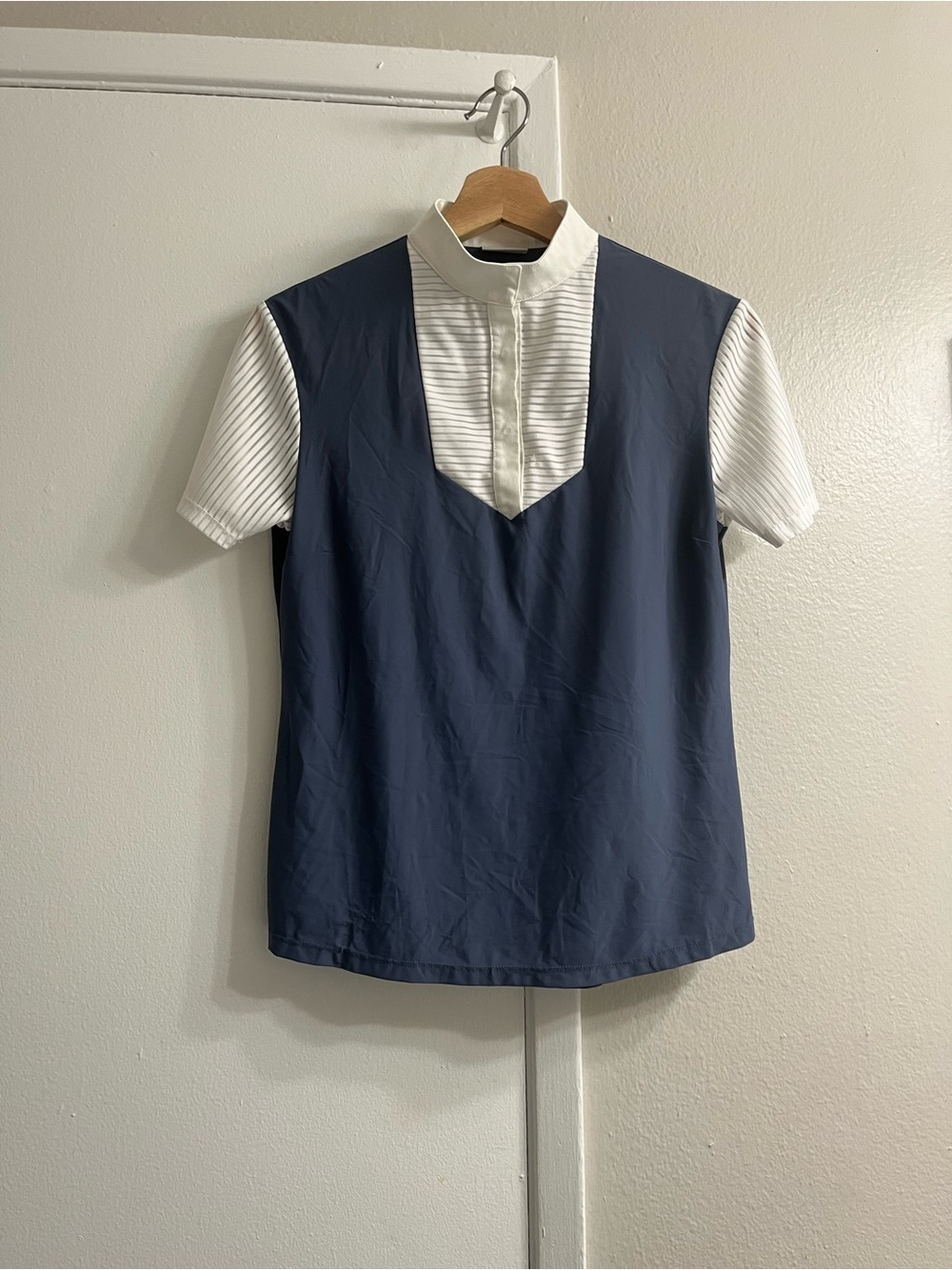 Navy and White Short-Sleeve Polo Top with Contrast Yoke